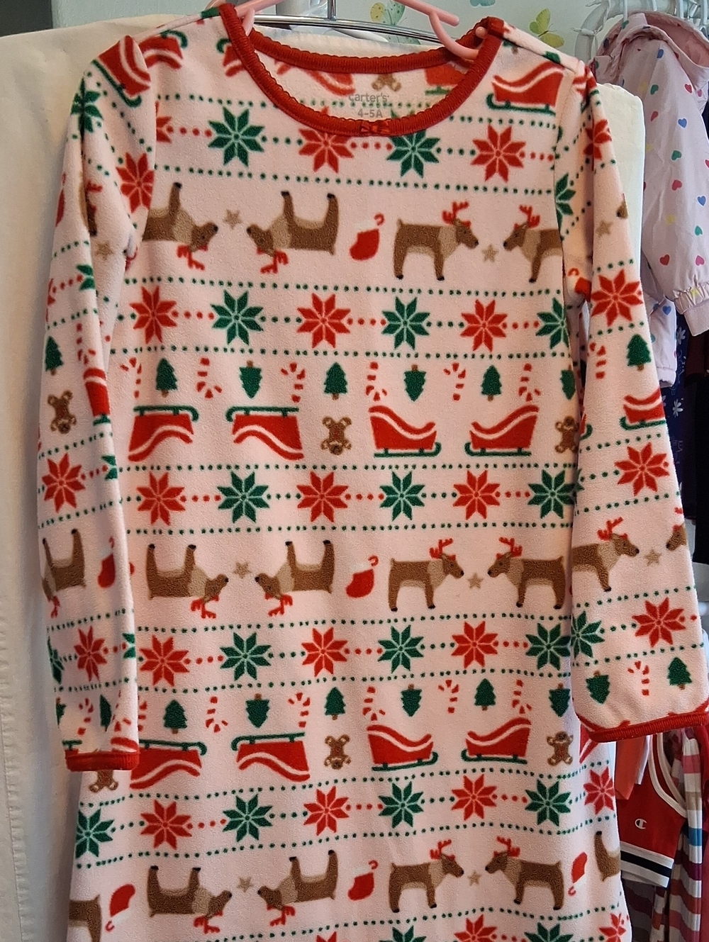 Cozy Carter's Red, Green & Brown Reindeer Print Girls Nightgown